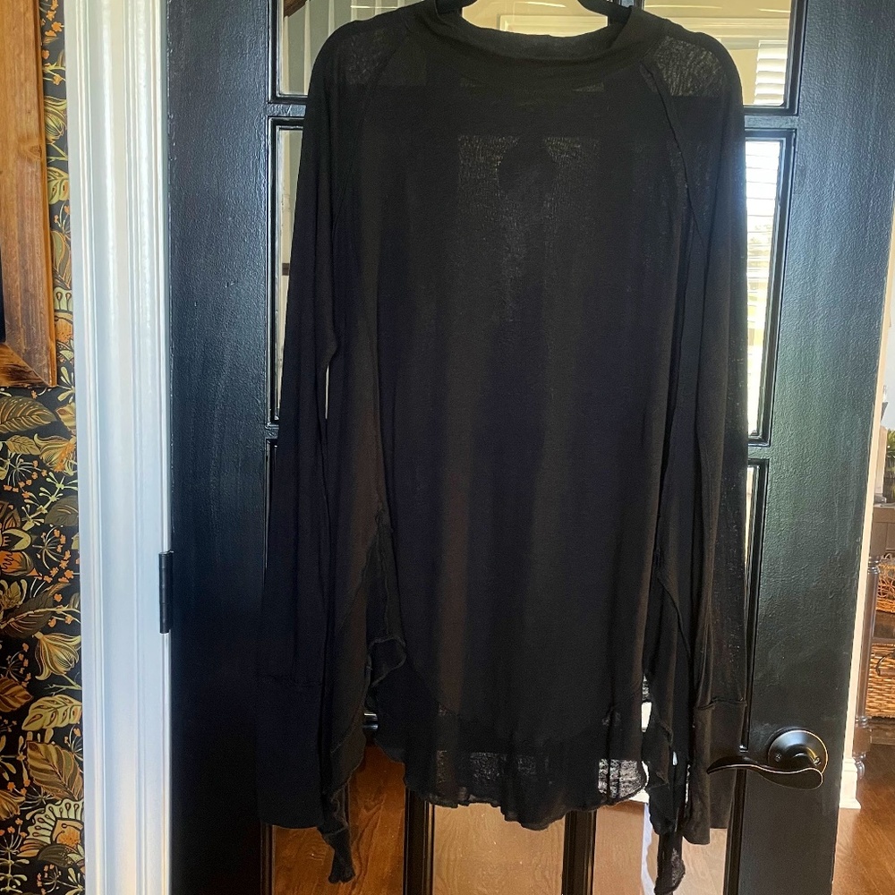 Free People Black Long Sleeve Oversized Cotton Tunic - Medium